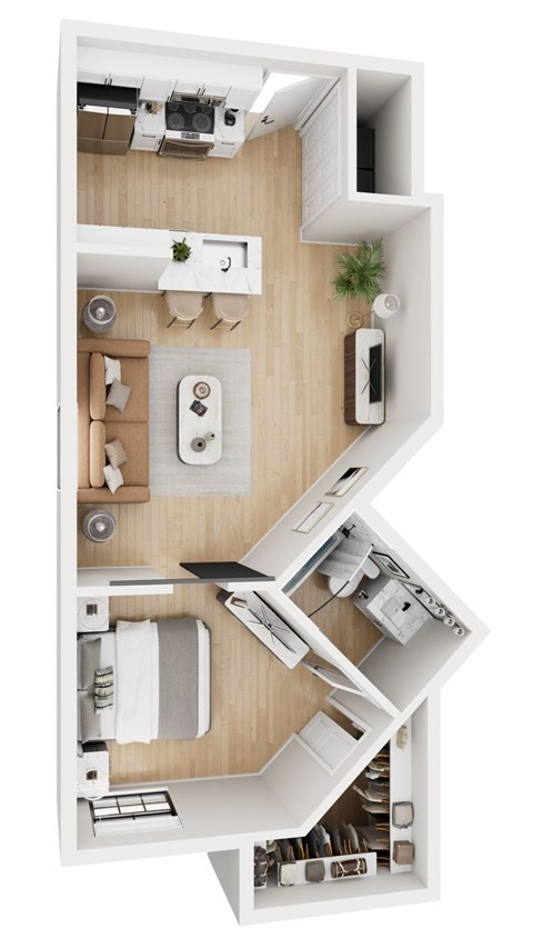 Floor plan for 1 bed, 1 bath, 564 sqft